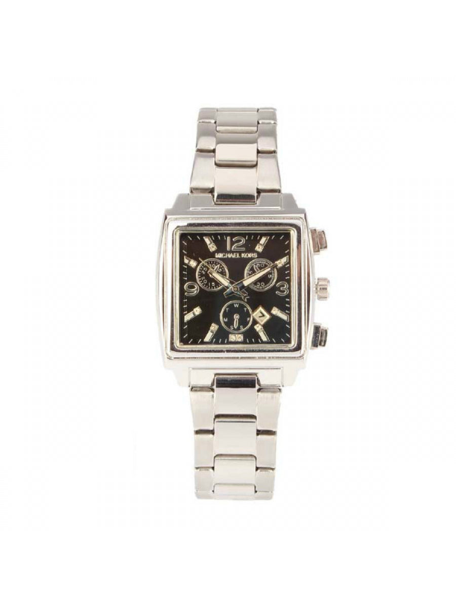Rectangle Black Chronograph Dial - Silver Chain 020