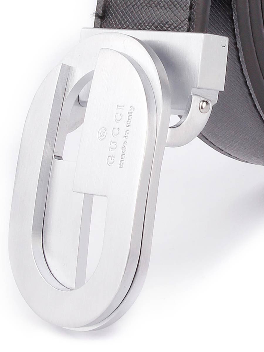 Silver GG Bold Buckle - Black Textured Belt