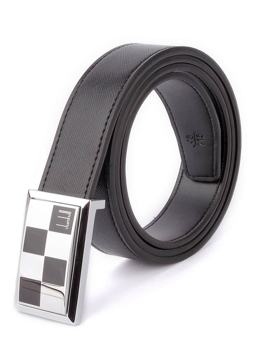 Checkered Pattern Silver Buckle - Black Textured Belt