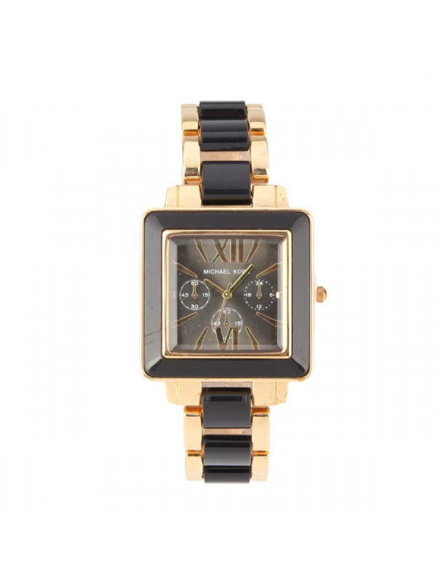 Black Square Chronograph Dial - Black / Gold Chain - 023