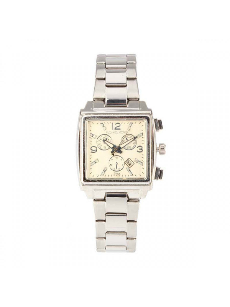 Rectangle White Chronograph Dial - Silver Chain - 021