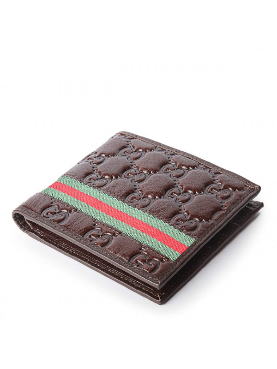 Web With Green and Red Trim Wallet - Chocolate Brown - Genuine Leather