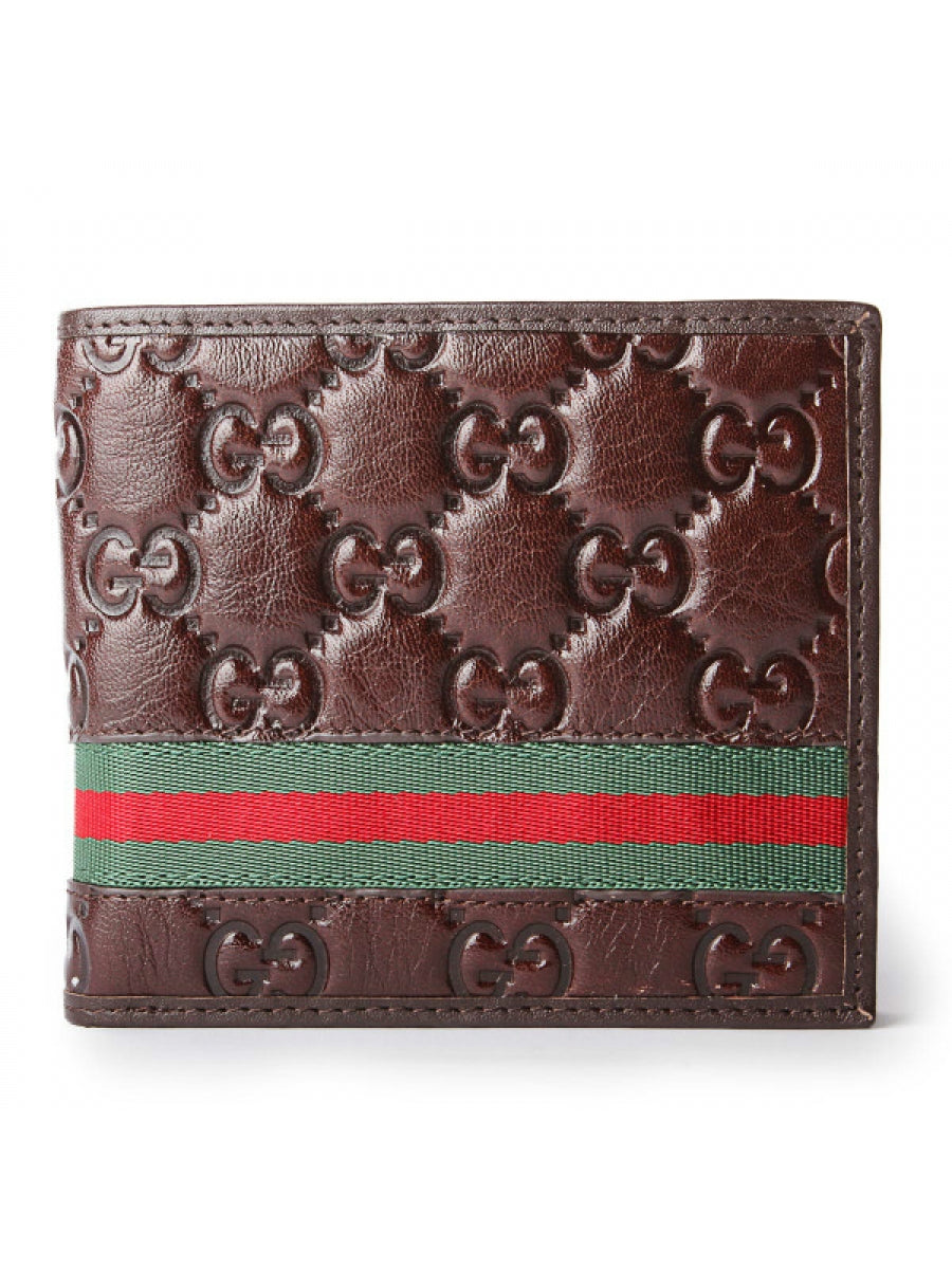 Web With Green and Red Trim Wallet - Chocolate Brown - Genuine Leather
