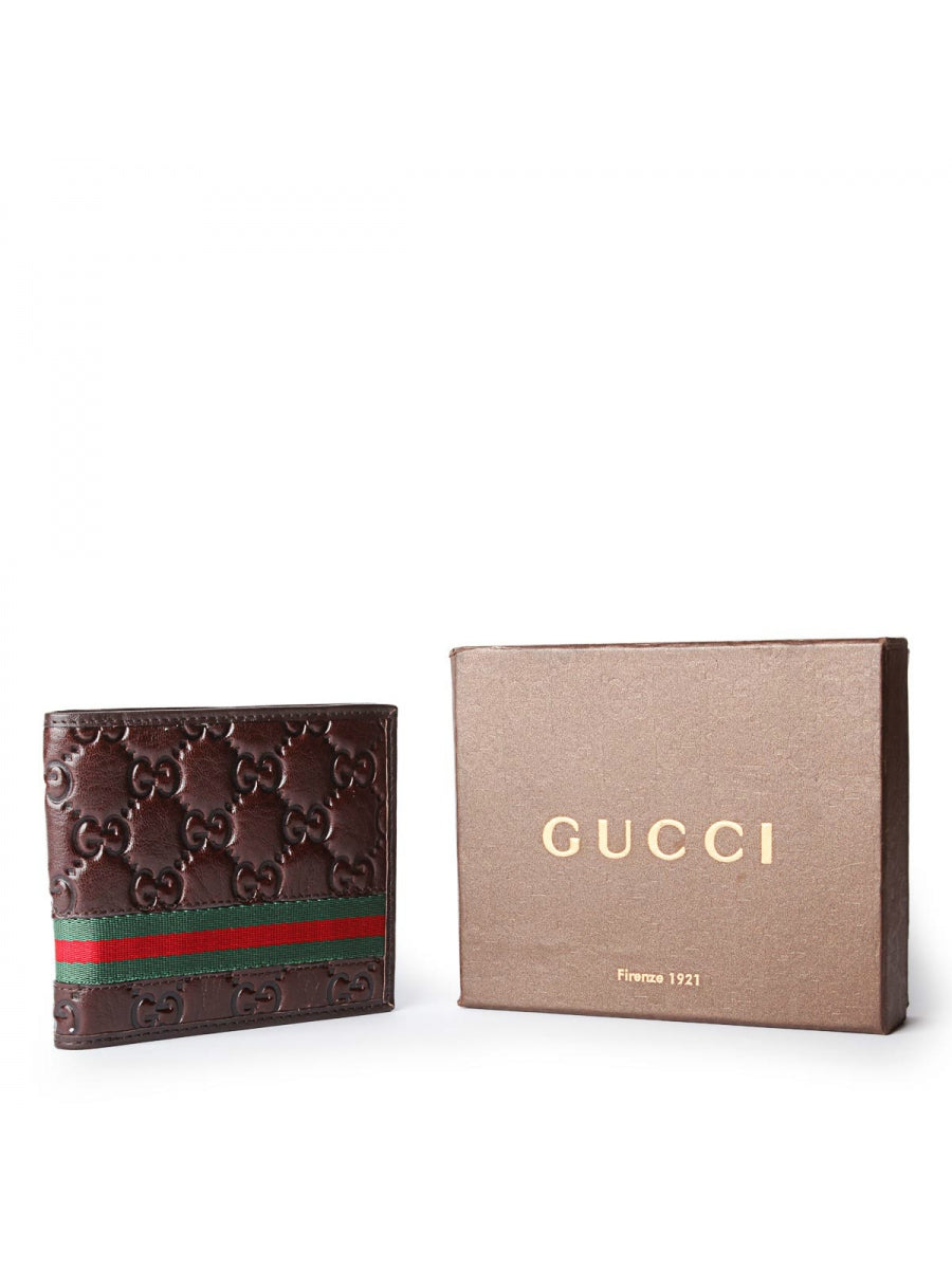 Web With Green and Red Trim Wallet - Chocolate Brown - Genuine Leather