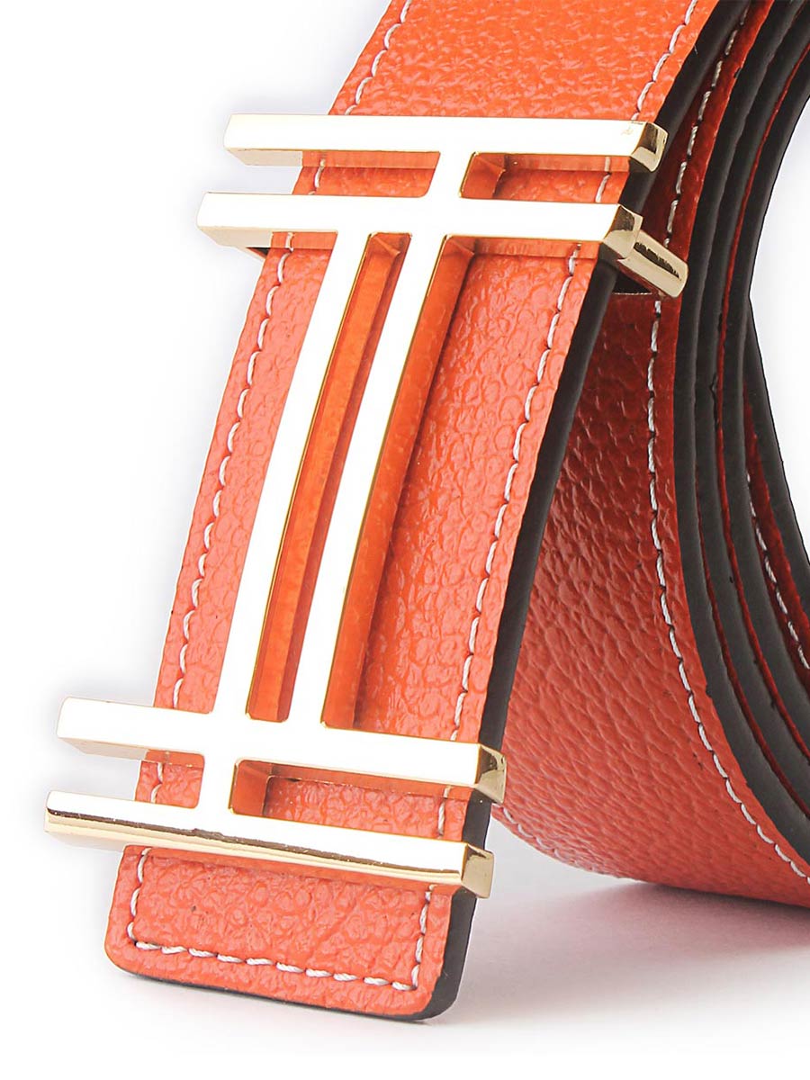 Gold Outline H Buckle -Orange / Black Reversible Belt