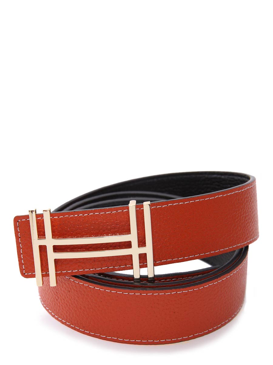 Gold Outline H Buckle -Orange / Black Reversible Belt