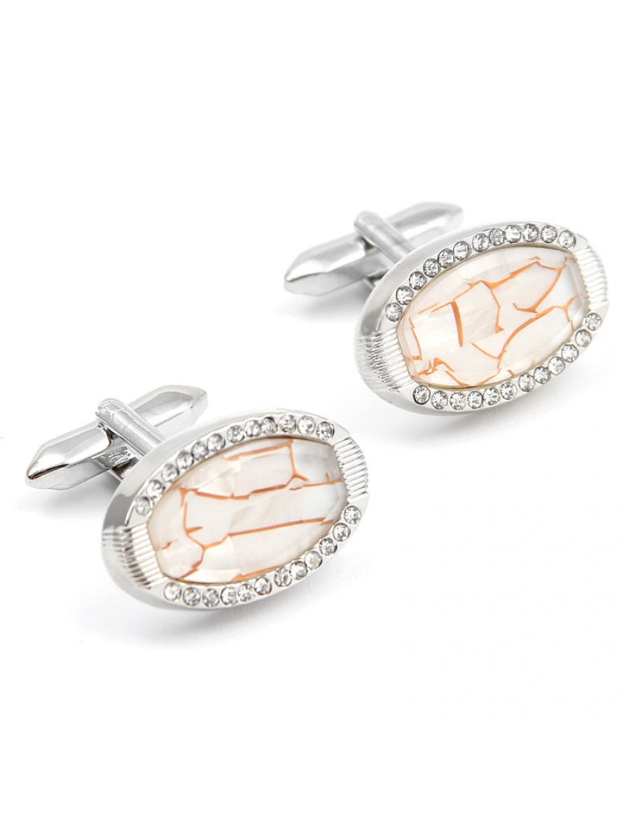 White Oval Crystal Onyx Cufflink