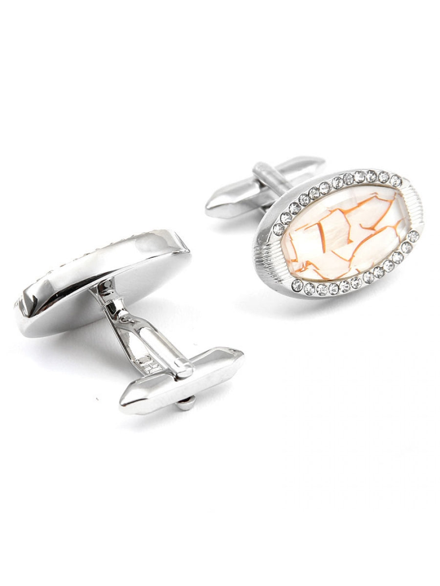 White Oval Crystal Onyx Cufflink
