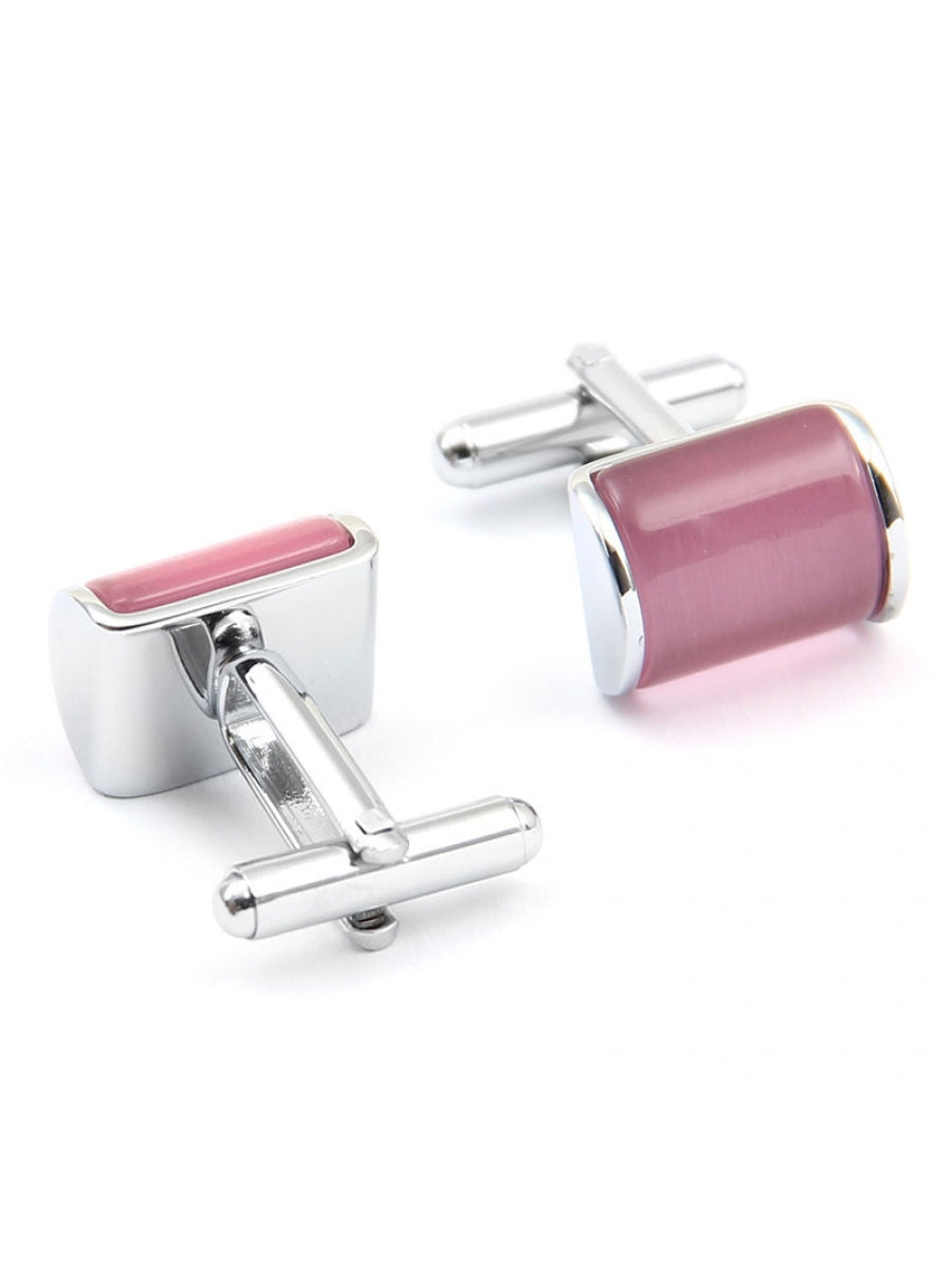 Semi Cylindrical Pink Fiber Optic Cufflinks