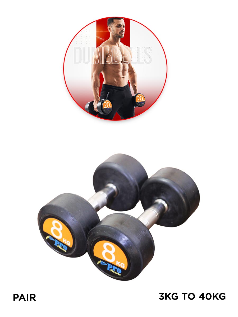 Round Rubber Dumbbells Pair 3KG 40KG Fasilite Athleisure