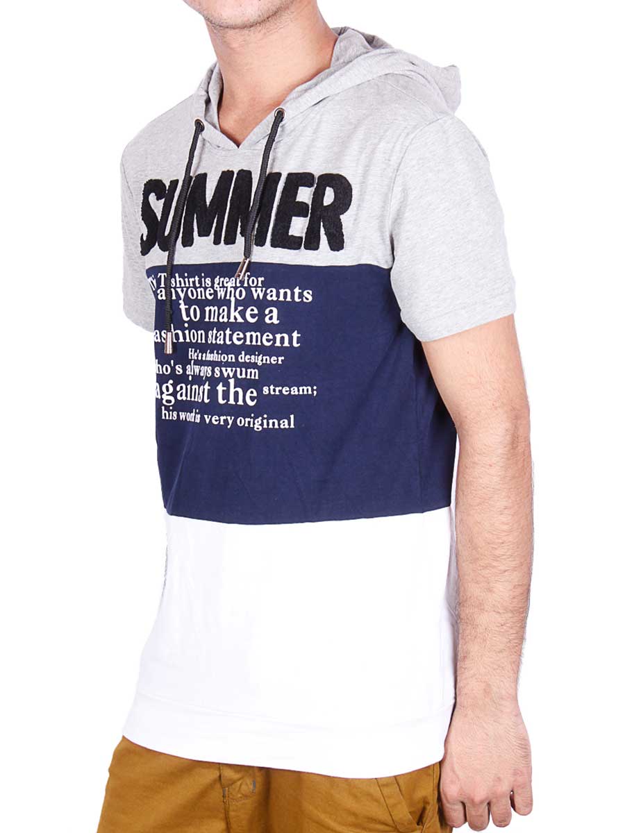 Summer Hoody T-Shirt - Grey / Dark Blue