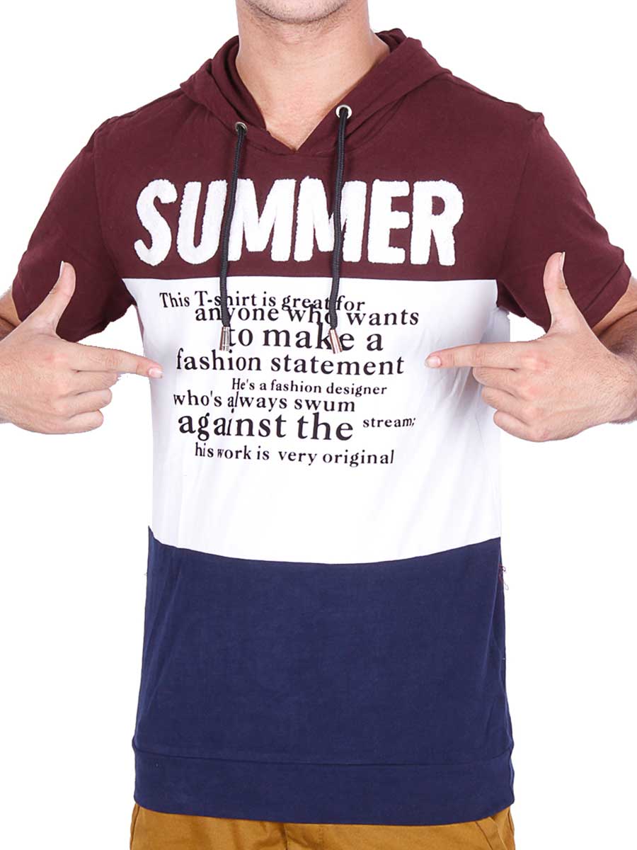 Summer Hoody T-Shirt - Maroon / White
