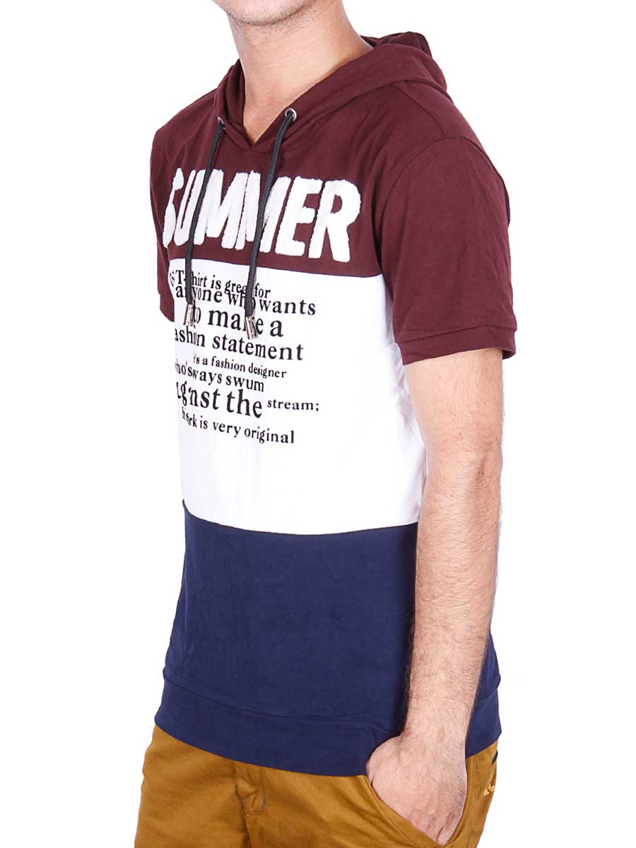Summer Hoody T-Shirt - Maroon / White