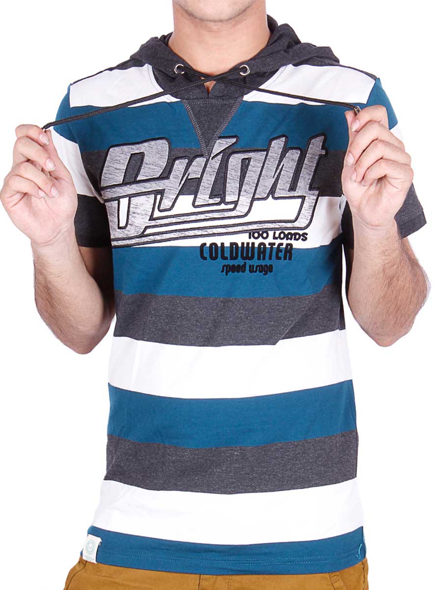 Stripes Hoody T-Shirt - Grey / White