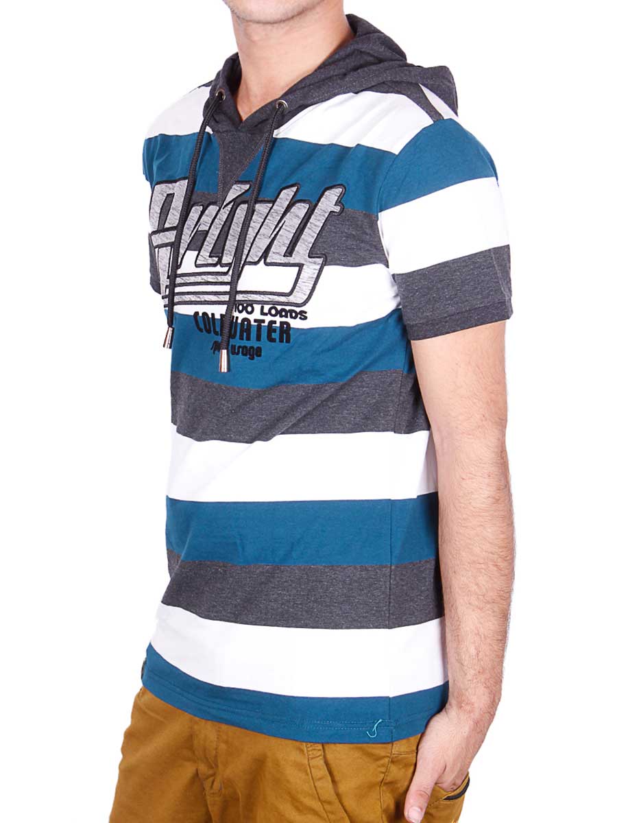 Stripes Hoody T-Shirt - Grey / White