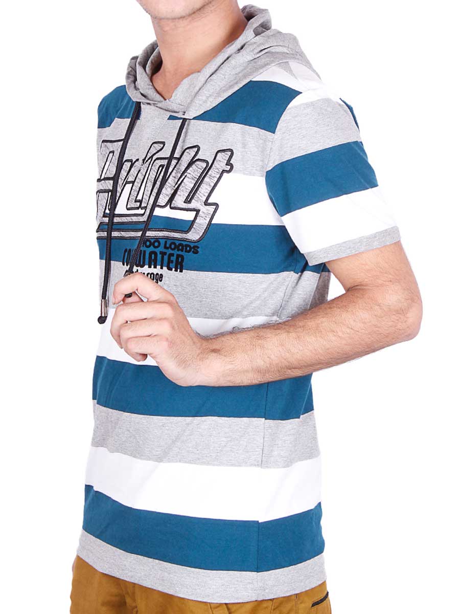 Stripes Hoody T-Shirt - Blue / White
