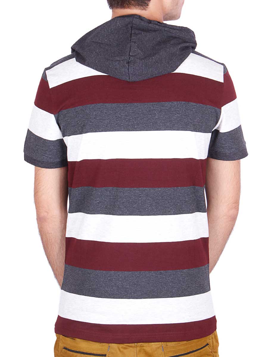 Stripes Hoody T-Shirt - Maroon / White