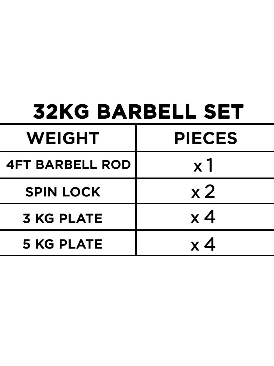 Solid Barbell Set With 4ft Rod - 24kg / 32kg / 40kg