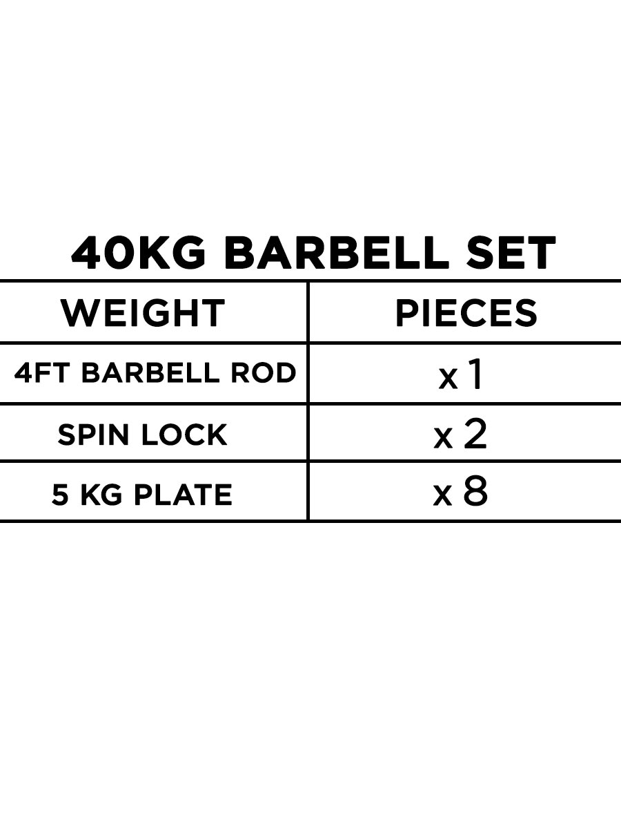 Solid Barbell Set With 4ft Rod - 24kg / 32kg / 40kg
