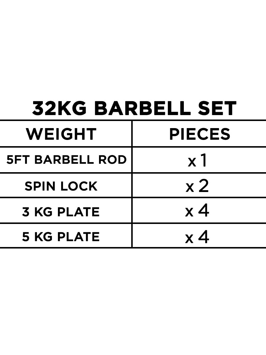 Solid Barbell Set With 5ft Rod - 24kg / 32kg / 40kg