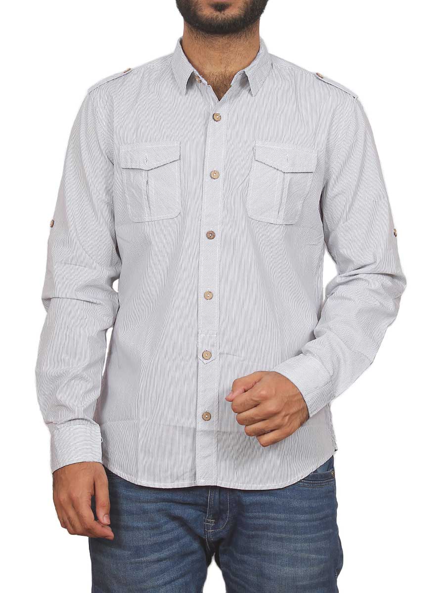 Light Grey Pin Lined Casual Shirt