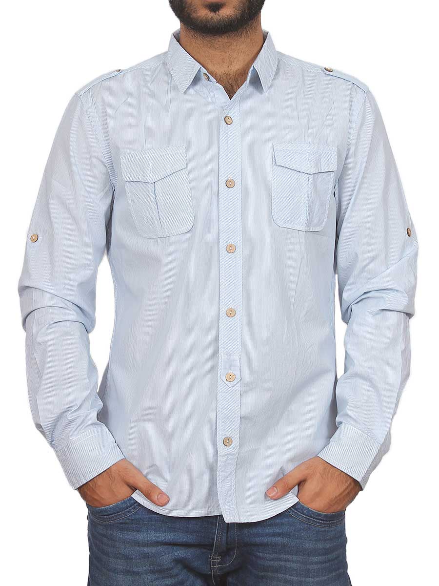 Sky Blue Pin Lined Casual Shirt