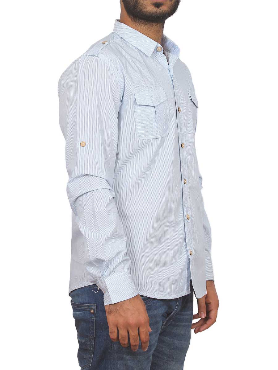 Sky Blue Pin Lined Casual Shirt