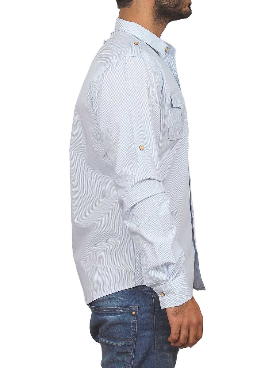 Sky Blue Pin Lined Casual Shirt