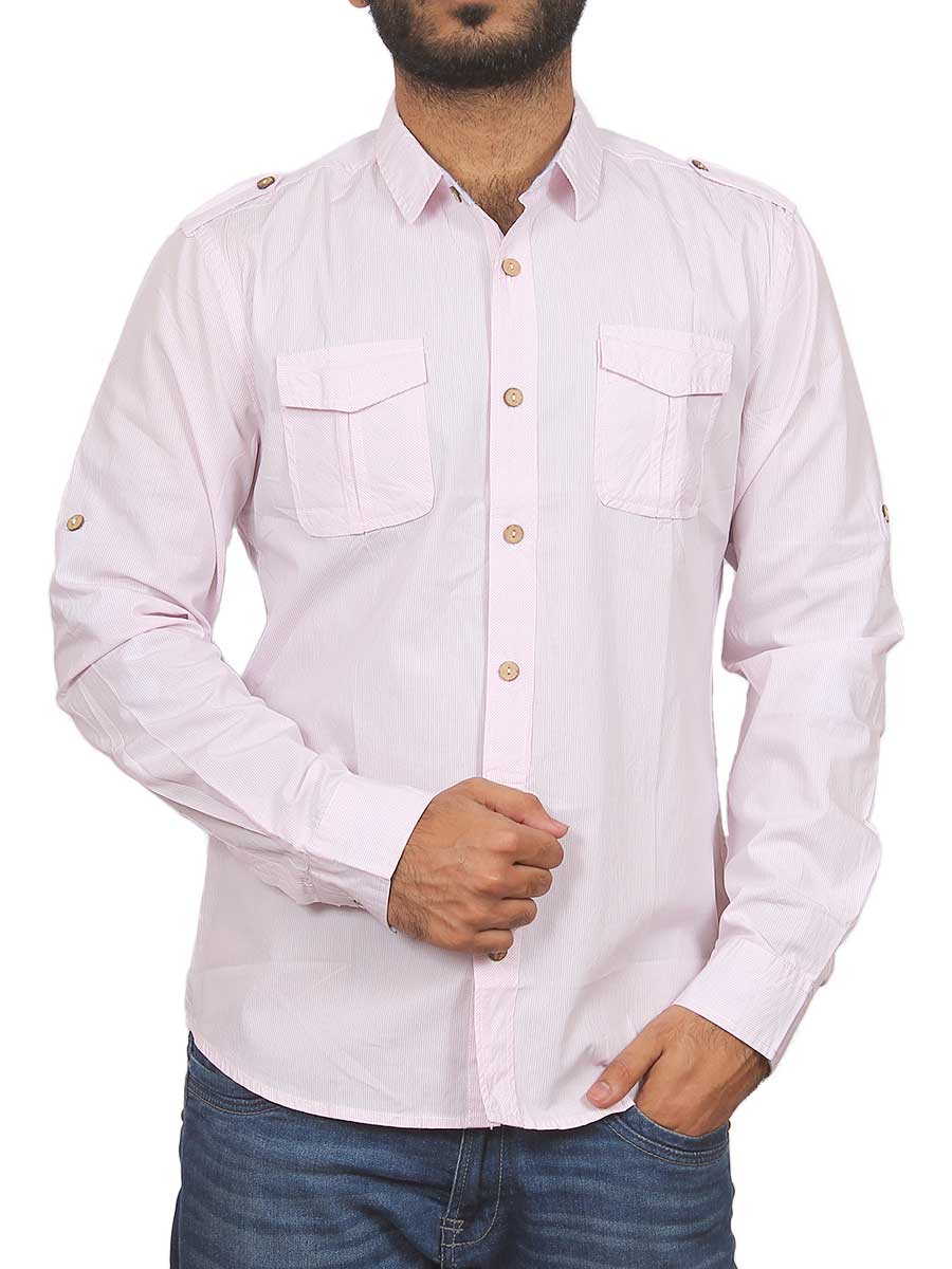 Baby Pink Pin Lined Casual Shirt