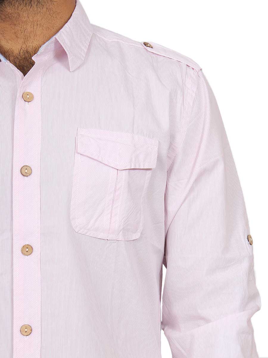 Baby Pink Pin Lined Casual Shirt