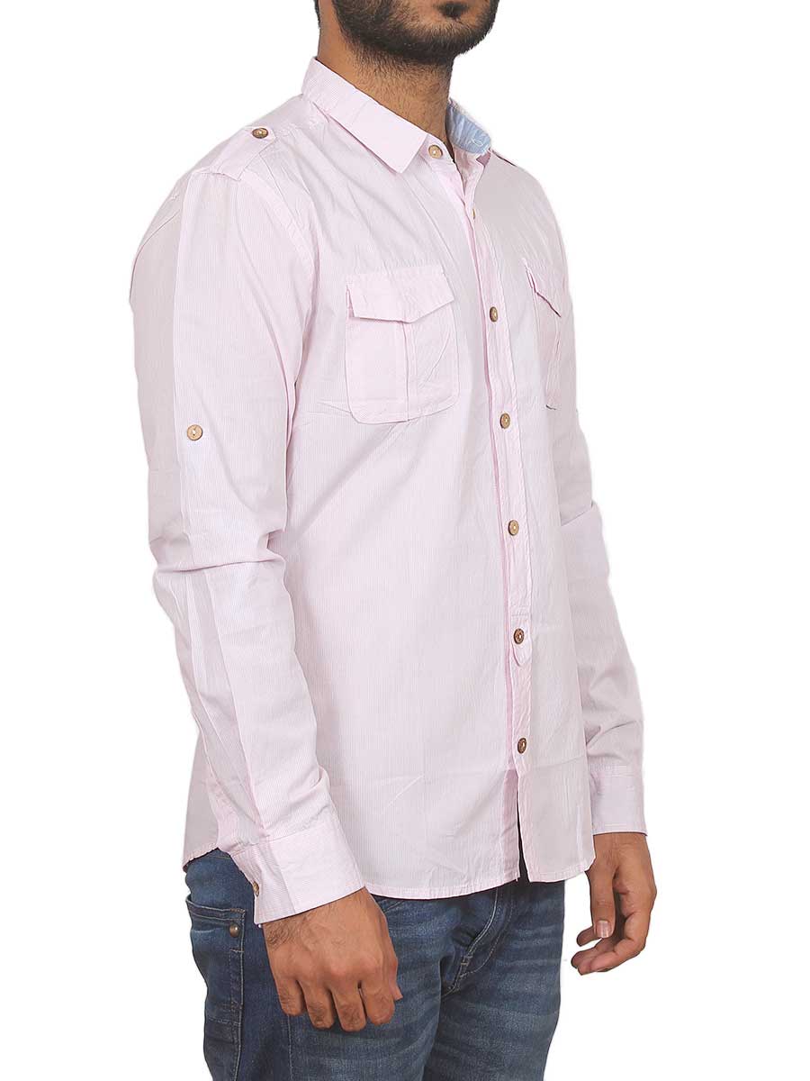 Baby Pink Pin Lined Casual Shirt
