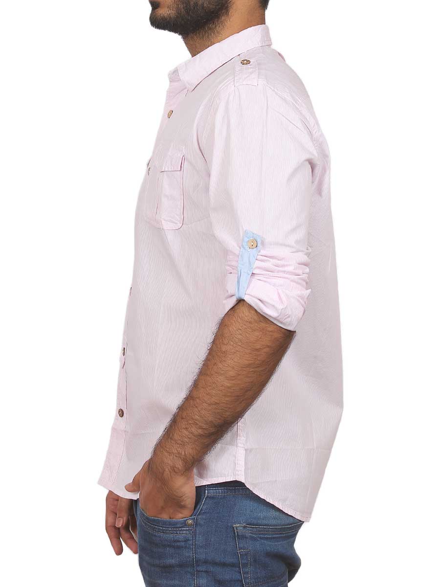 Baby Pink Pin Lined Casual Shirt