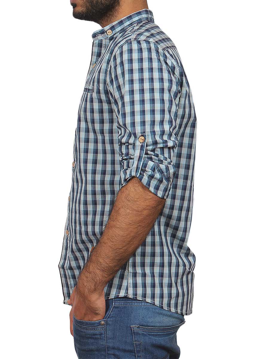 Blue and Grey Checks Casual Shirt