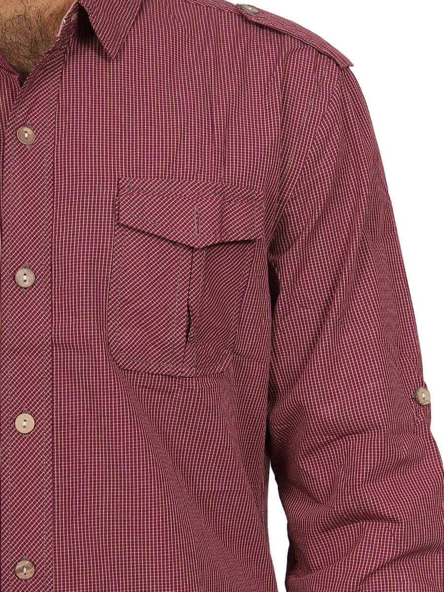 Peach Pink Micro Check Casual Shirt