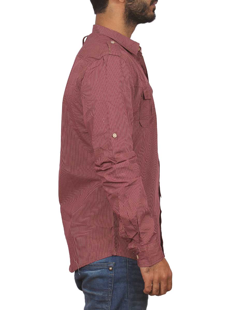 Peach Pink Micro Check Casual Shirt