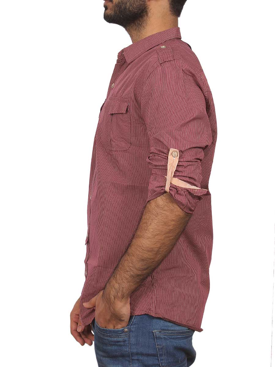Peach Pink Micro Check Casual Shirt