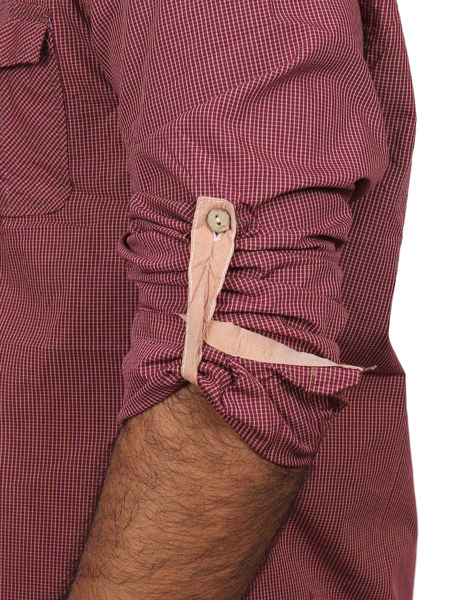 Peach Pink Micro Check Casual Shirt