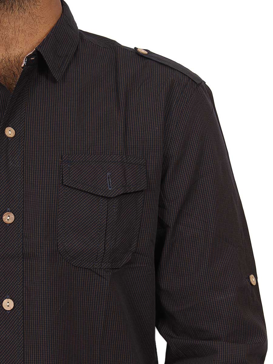 Dark Brown Micro Check Casual Shirt