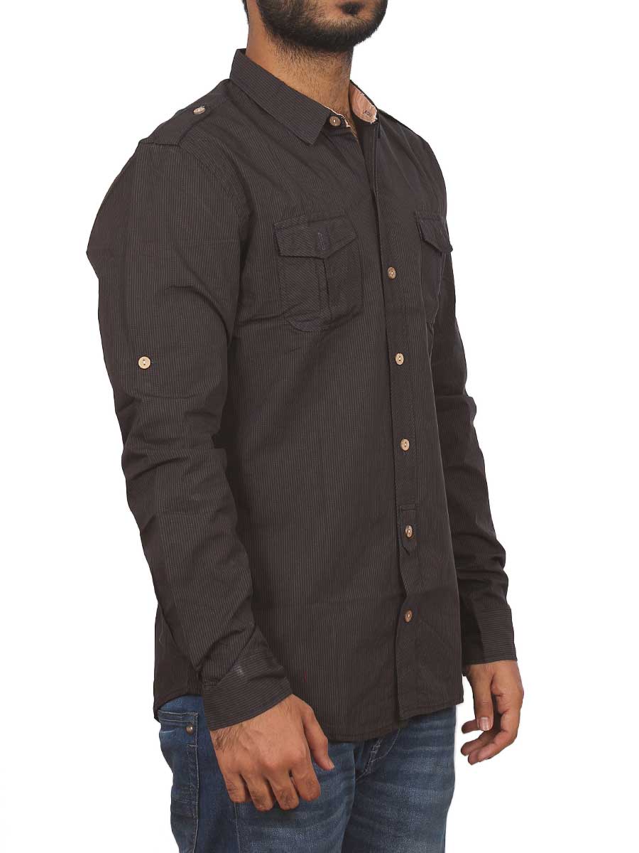 Dark Brown Micro Check Casual Shirt