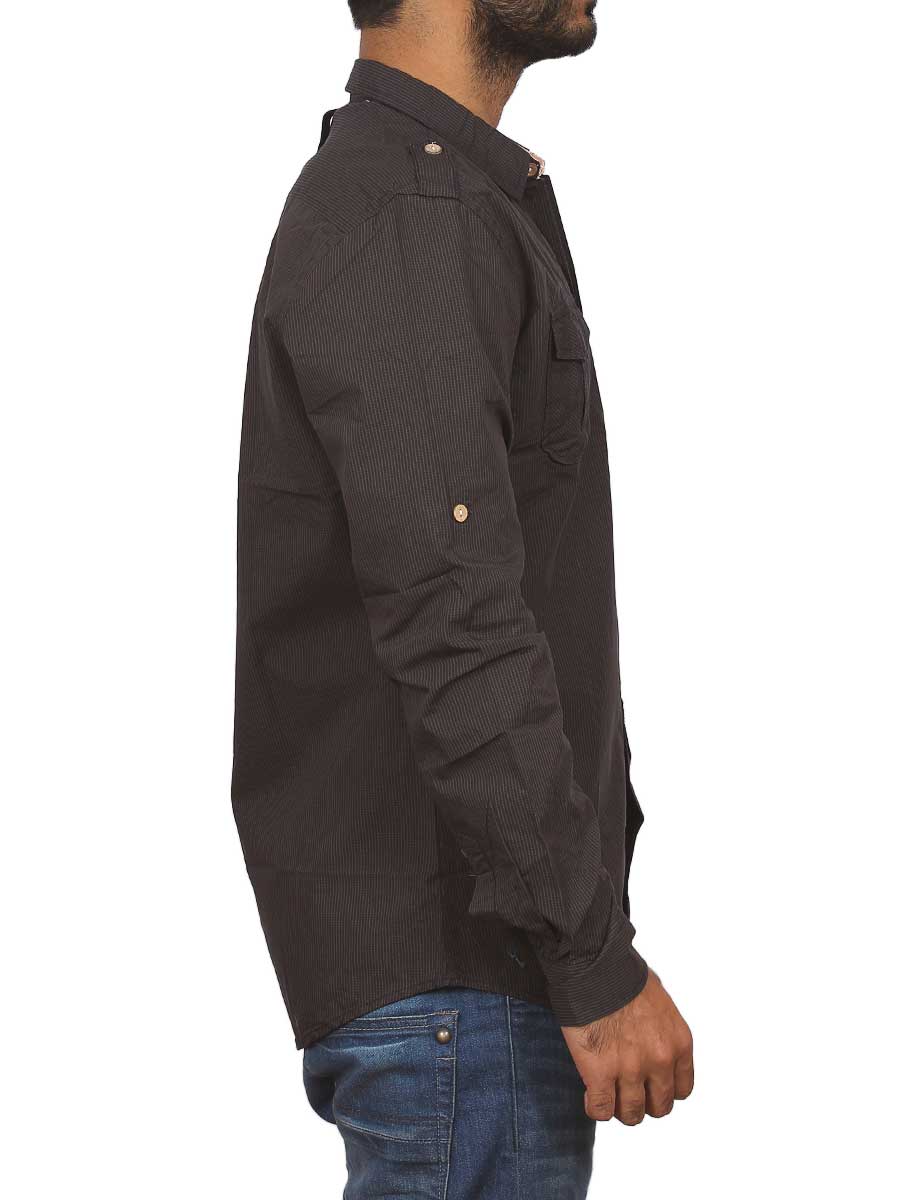 Dark Brown Micro Check Casual Shirt