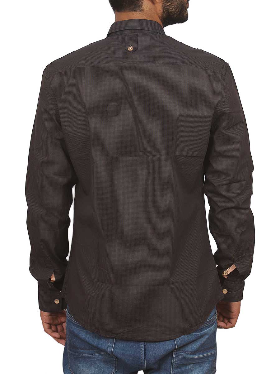 Dark Brown Micro Check Casual Shirt