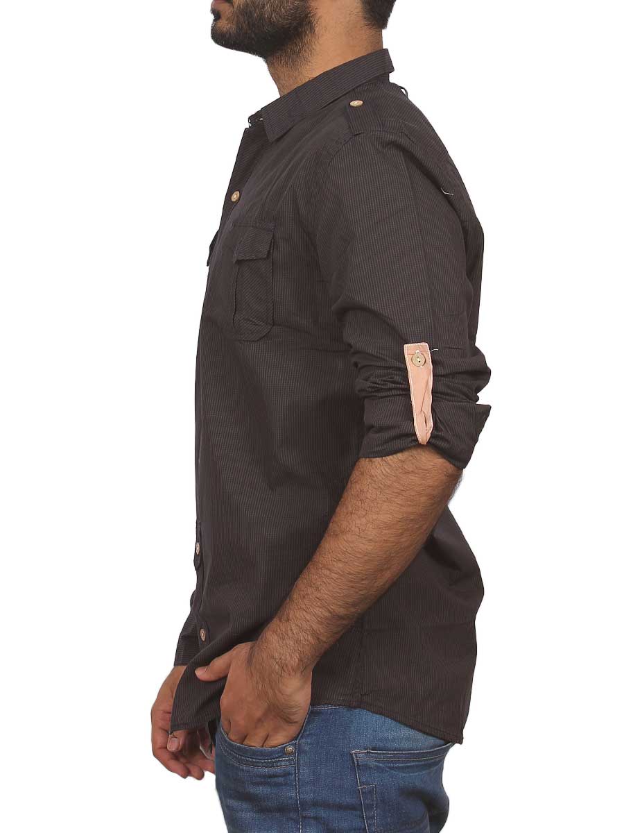 Dark Brown Micro Check Casual Shirt
