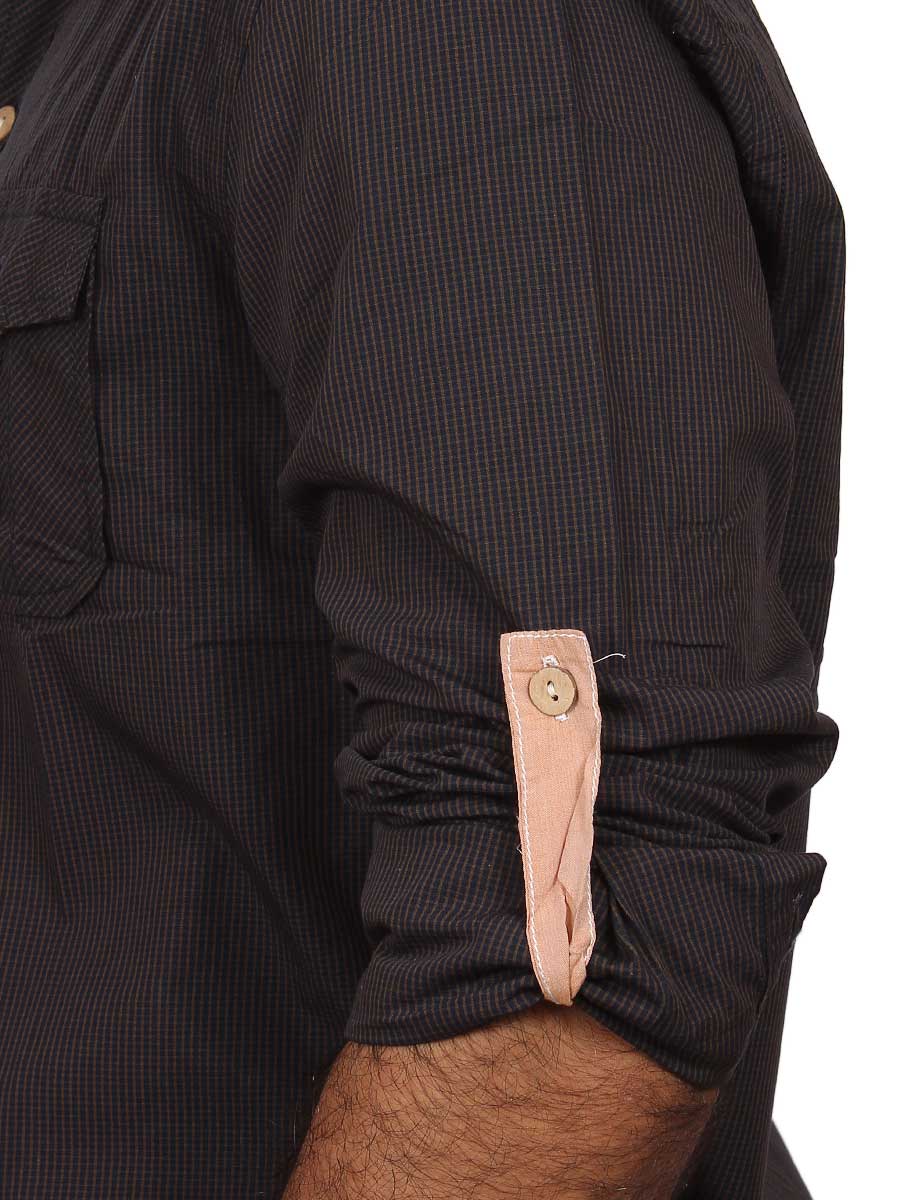 Dark Brown Micro Check Casual Shirt