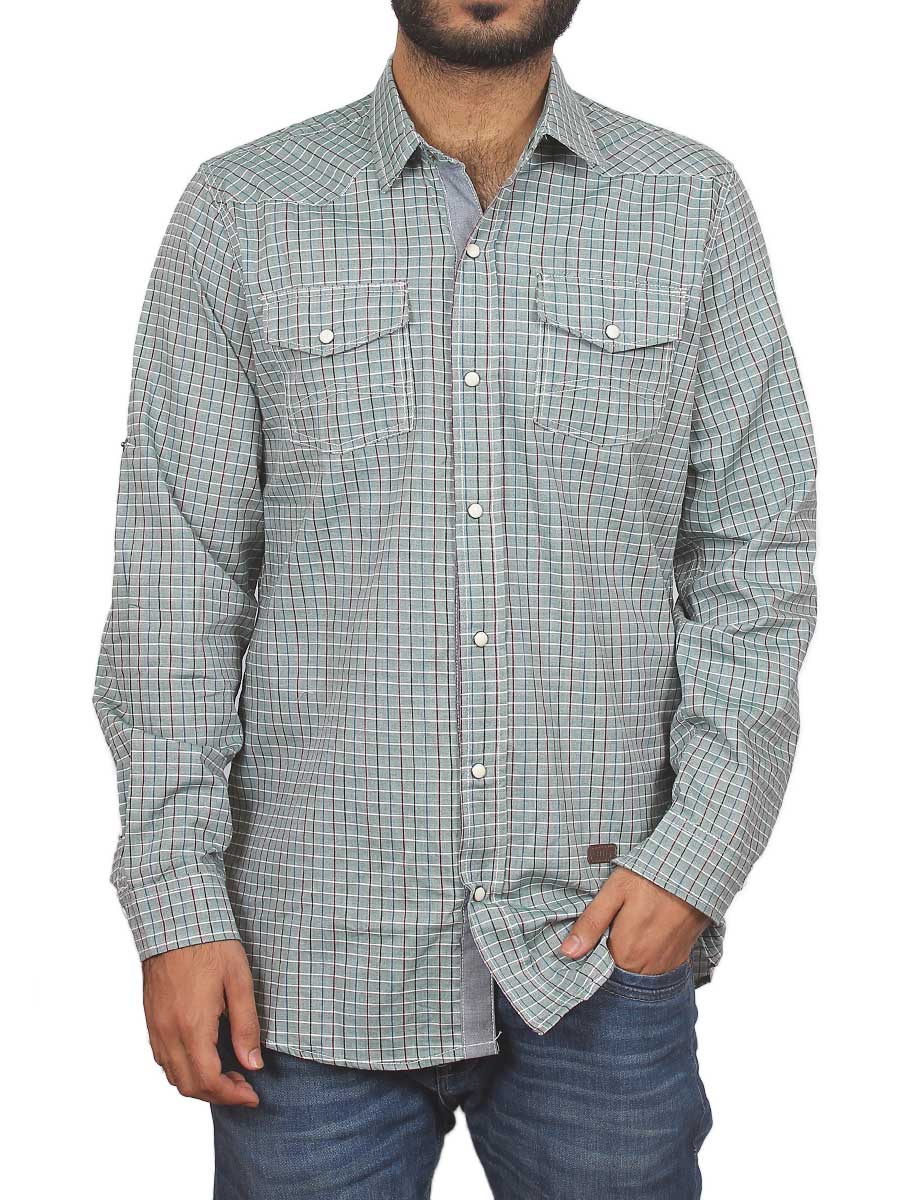 Green with Multi Checks Casual Shirt