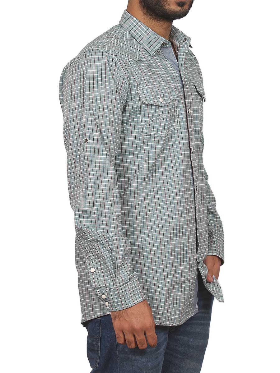 Green with Multi Checks Casual Shirt