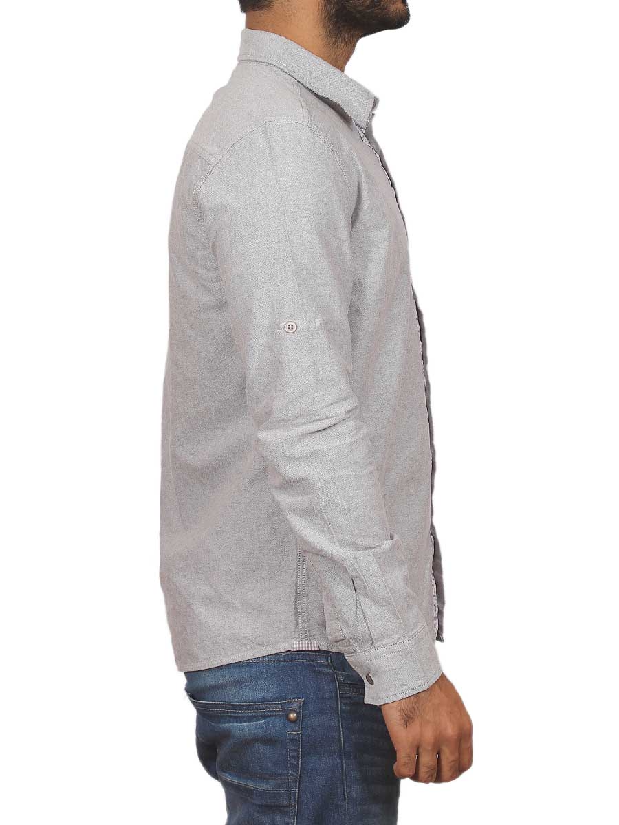 Grey Plain Self Design Casual Shirt