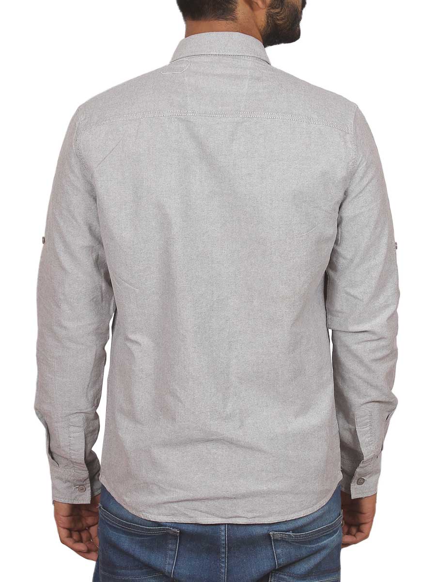 Grey Plain Self Design Casual Shirt