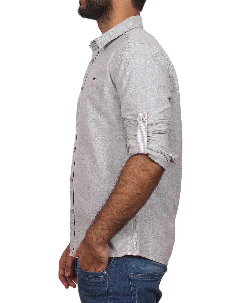 Grey Plain Self Design Casual Shirt