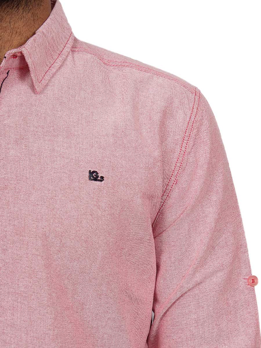 Pink Plain Self Design Casual Shirt