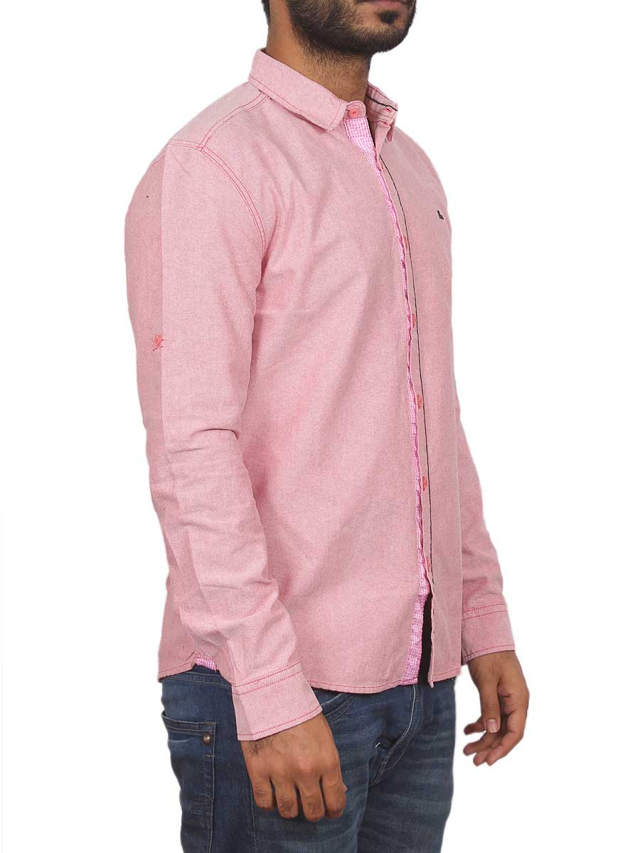 Pink Plain Self Design Casual Shirt